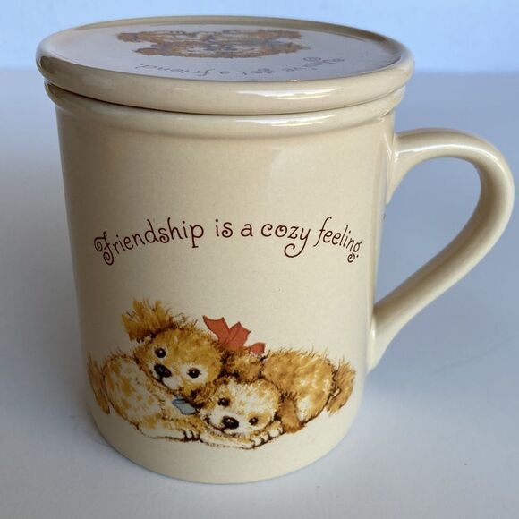 Vintage Hallmark Mug Mates You've Got a Friend Cottagecore Cute Puppy Mug w/ Lid - Picture 3 of 11